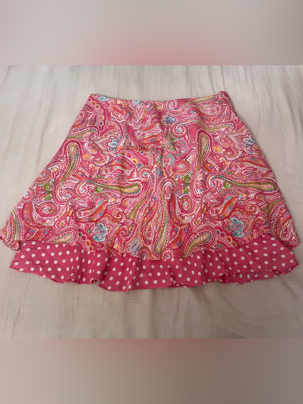 Jones New York Signature Twee Pink Paisley Polka Dot Ruffle Skirt